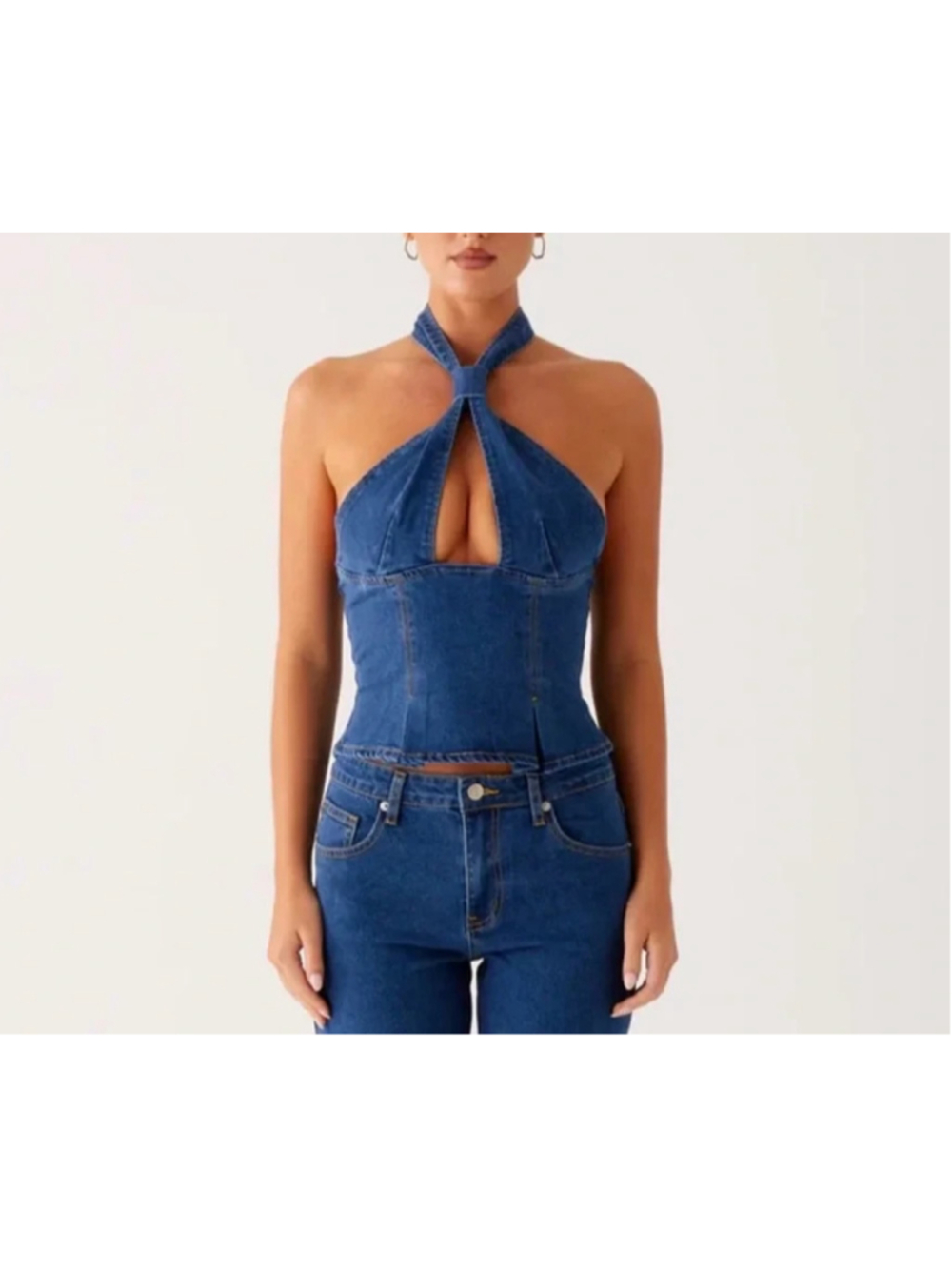 Peppermayo Saylor Denim Halter Top Sz 8 key hole tie Y2K Western Festival